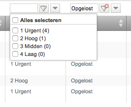 Scherm- lijstscherm - filteraantallen