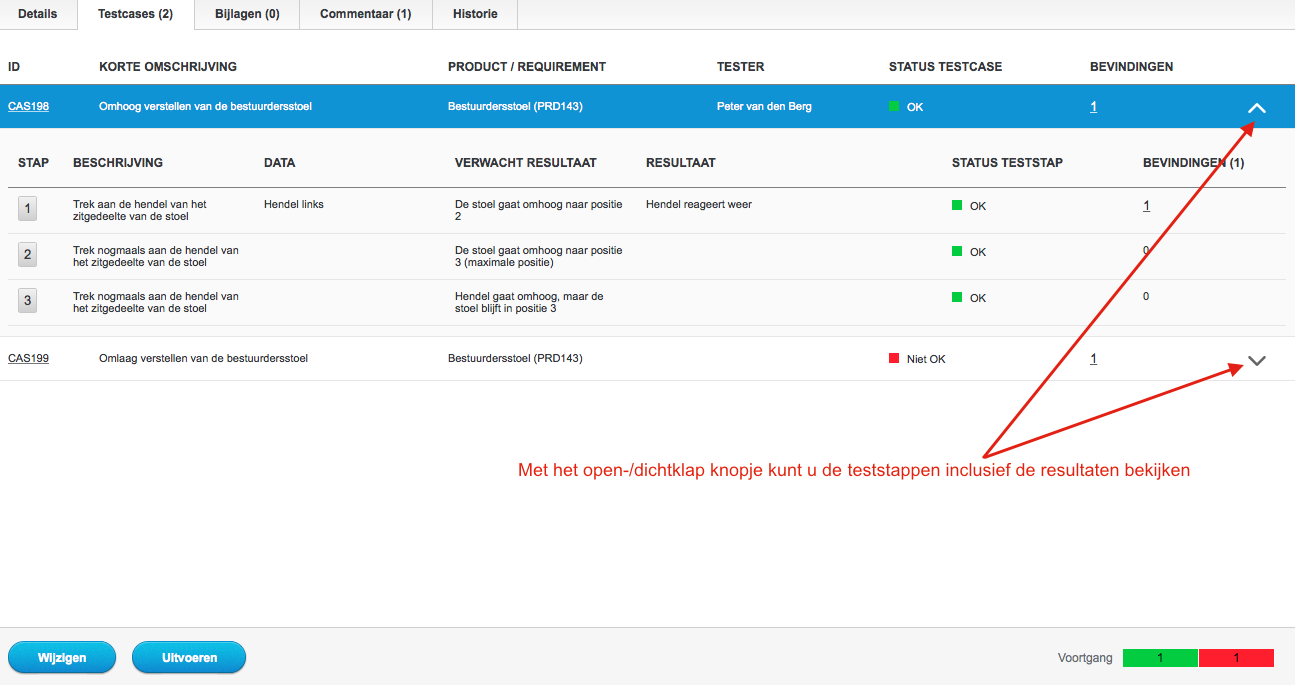 Scherm (nieuw) - Testrun - Bekijken teststappen