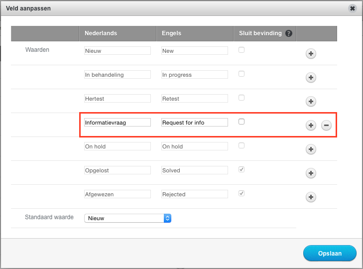 Lightbox - aanpassen bevinding status