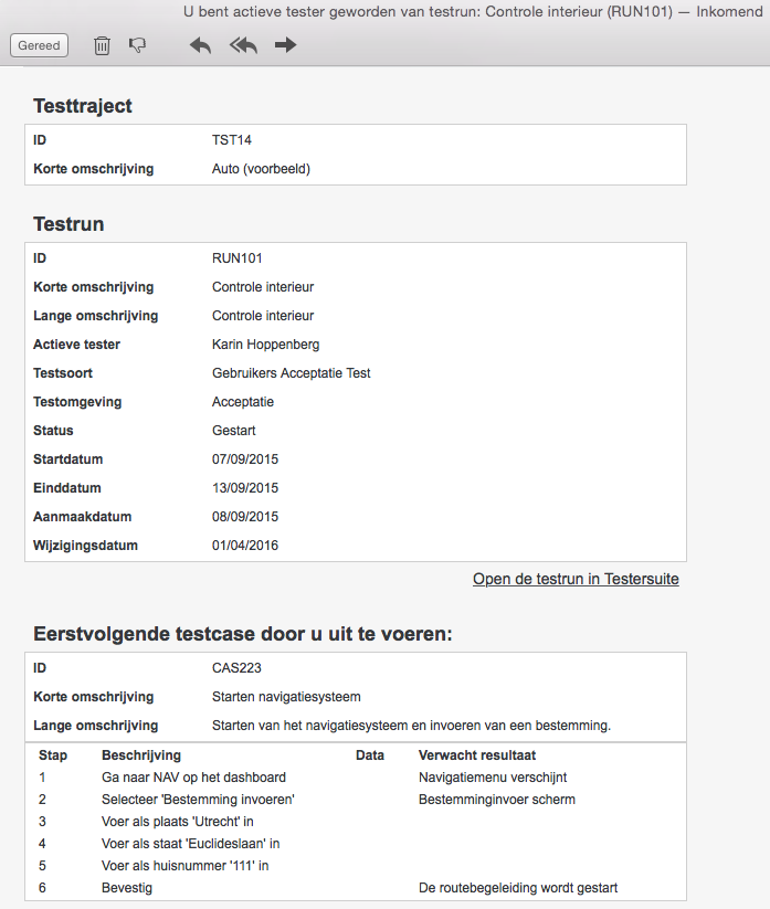 Mail actieve tester testrun