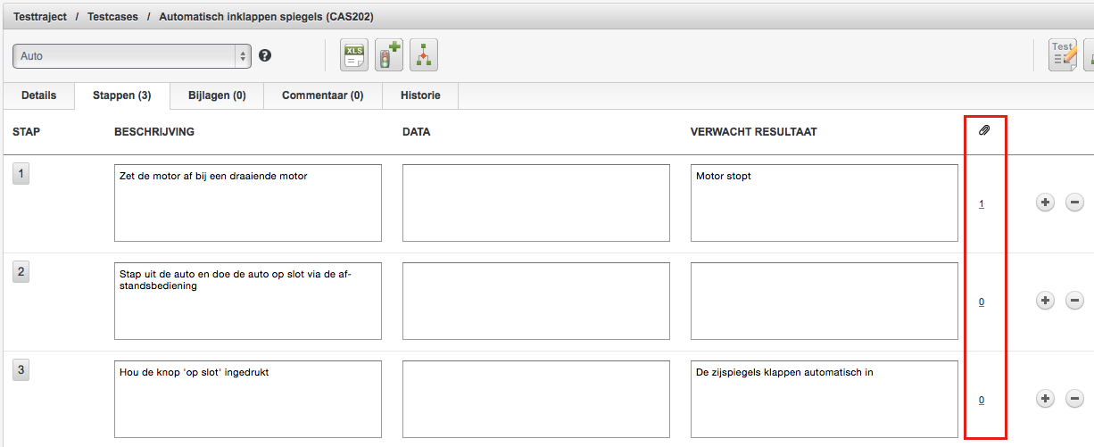 Testcase - teststap - Bijlage