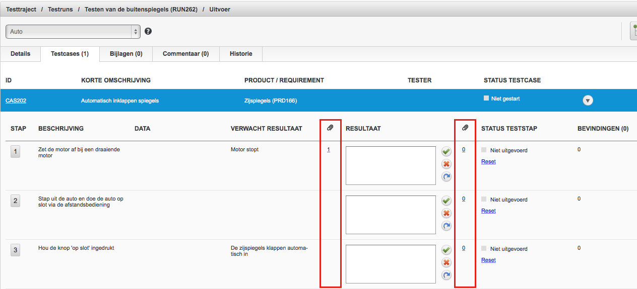 Testrun - Testcase - Teststap - Bijlagen