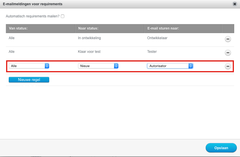 Lightbox - Email meldingen voor requirements - nieuwe regel