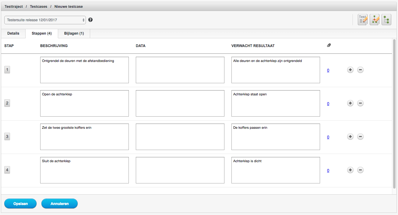 Nieuwe testcase - stappen