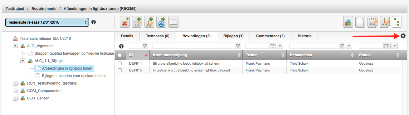 Scherm - Kolommen instellen in tree