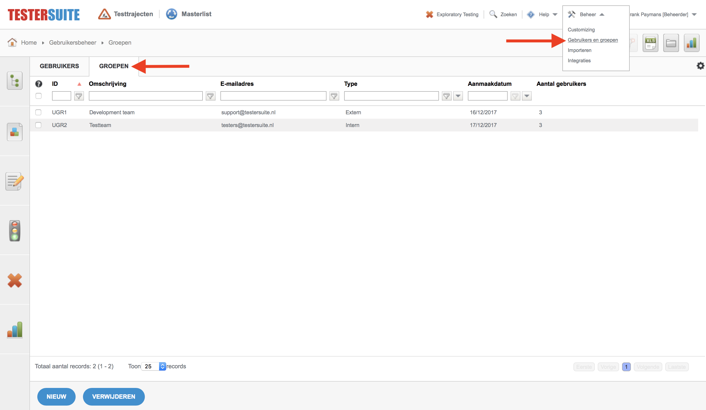 Gebruikersgroepen - Datatable