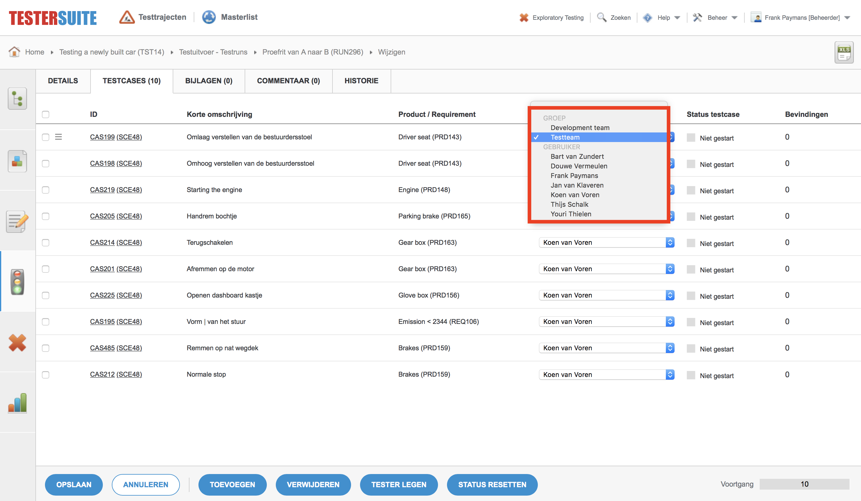 Gebruikersgroepen - Groepen kiezen in user-list veld (tester in testrun)